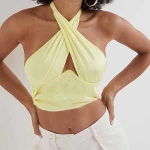 For Love & Lemons Rana Cropped Cross Front Open-Back Top In Yellow